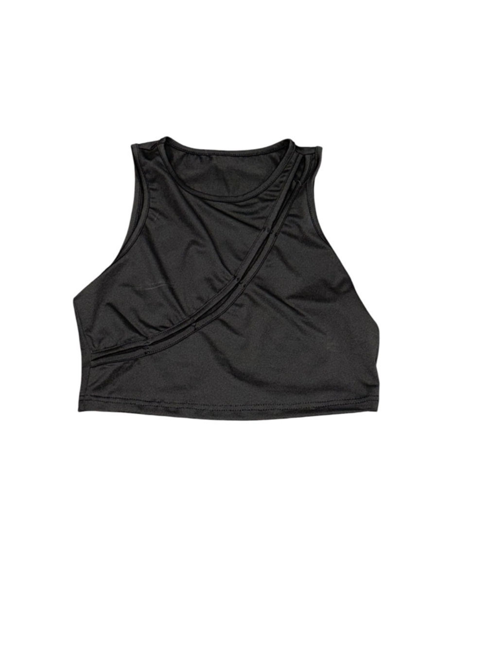 410. Black Asymmetric Crop Tank Top - Women Festival Size L